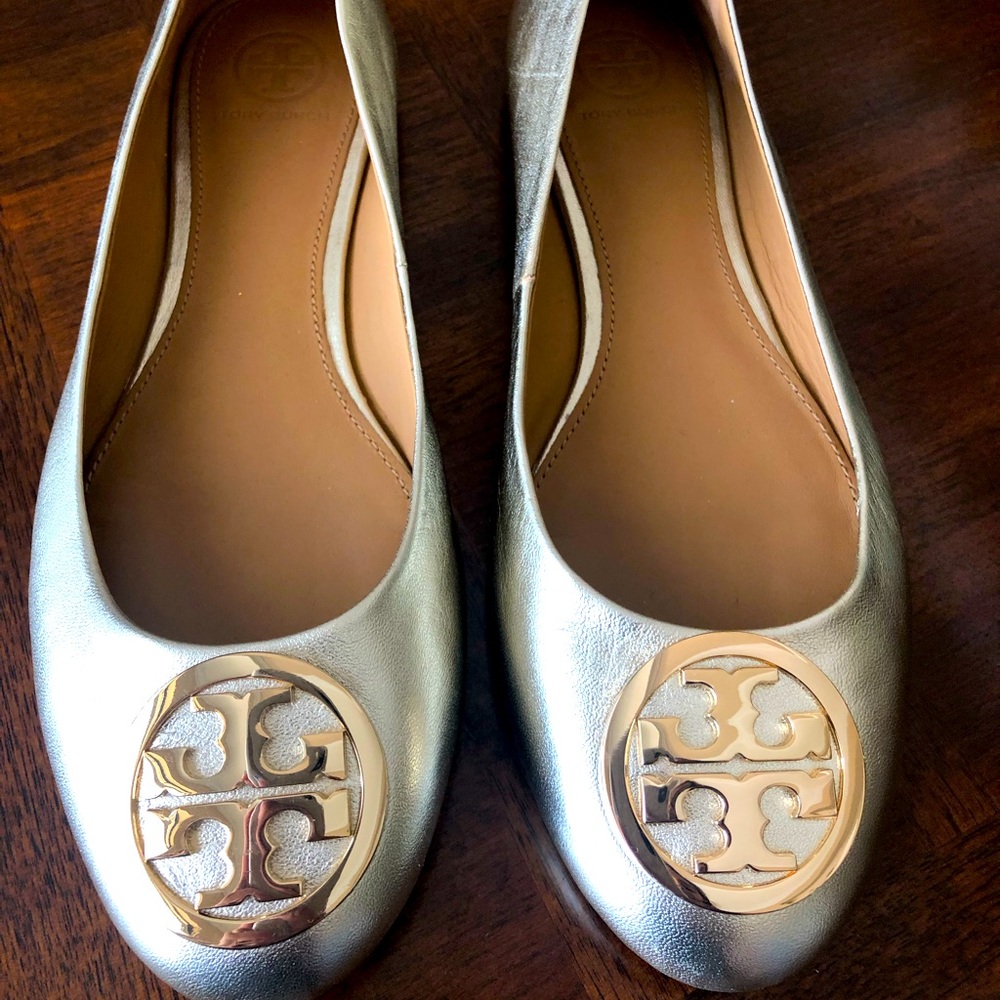 Tory Burch Tumbled Leather Ballet Flats Gold